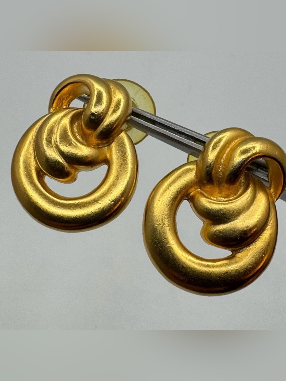 Vintage Gold Tone Knot Door Knocker Stud Earrings Statement Retro